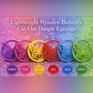 Colorful Butterfly Dangle Earrings - Pink, Yellow, Red, Blue,or Green